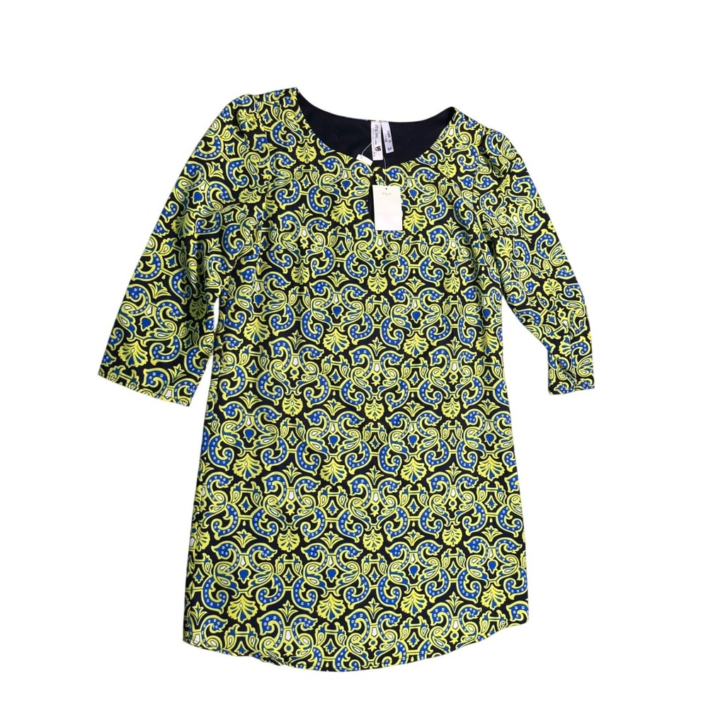 Pink Owl NWT Medium Blue Lime Medallion Print Sleeveless Shift Dress